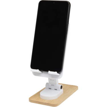 Logotrade business gift image of: Alfirk recycled plastic foldeable desk phone stand with bamboo details