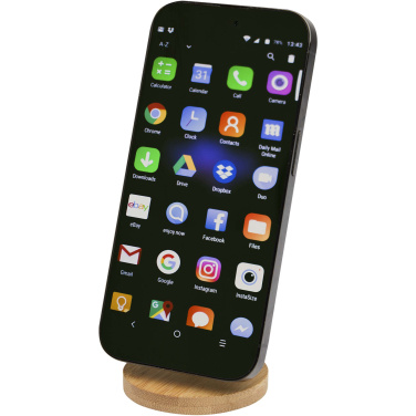 Logo trade promotional giveaway photo of: Alcor recycled plastic foldeable magnetic phone stand with bamboo details
