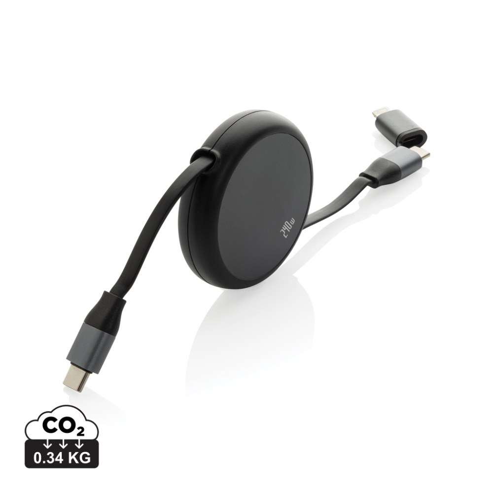 Logo trade business gifts image of: Terra RCS recycled aluminium retractable 240W 2-in-1 cable