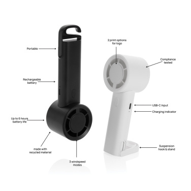 Logotrade corporate gift image of: Twist RCS recycled plastic re-chargeable portable fan