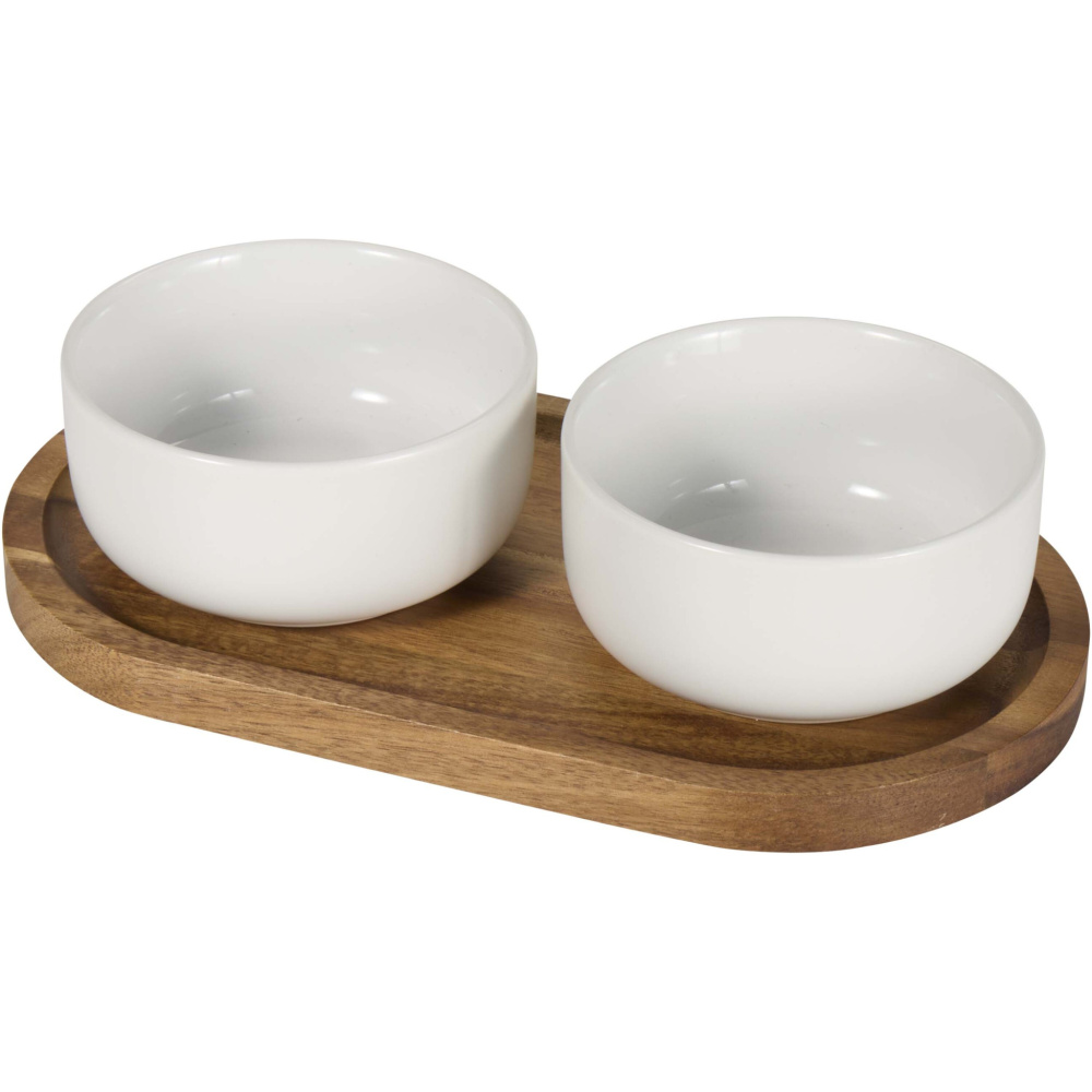 Logotrade promotional items photo of: Noa wooden tray and ceramic serving bowls set