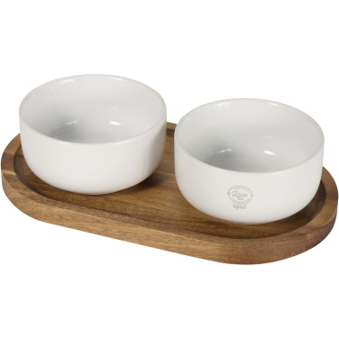 Logotrade advertising product picture of: Noa wooden tray and ceramic serving bowls set