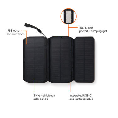 Logotrade promotional merchandise picture of: Nordic Drift Titan 10.000mAh solar powerbank with 3 panels