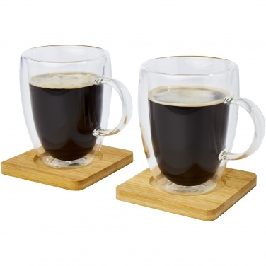 Logotrade reklaamtoote foto: Manti 2-osaline 350 ml topeltseinaga klaasist tass bambusest alusega 