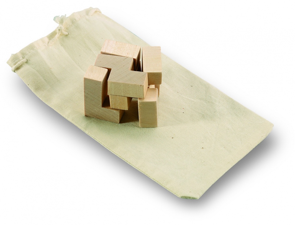 Logo trade firmakingituse pilt: Puidust pusle puuvillases kotis