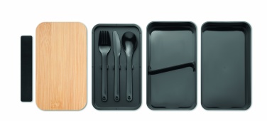 Logo trade reklaamkingituse pilt: PP-st lõunakarp ja bambusest kaas