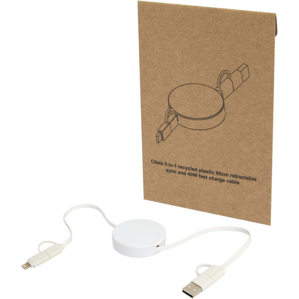 Logotrade reklaamtoote foto: Citala 5-in-1 taaskasutatud plastist 90 cm kiirlaadimiskaabel