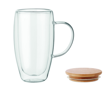 Logotrade ärikingituse foto: Topeltseinaga klaasist kruus kaanega 450ml