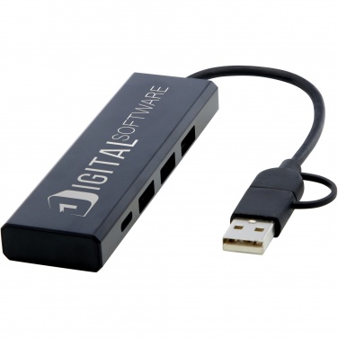 Logo trade mainoslahja ja liikelahja tuotekuva: Rise RCS-kierrätetystä alumiinista valmistettu USB 2.0 -keskitin