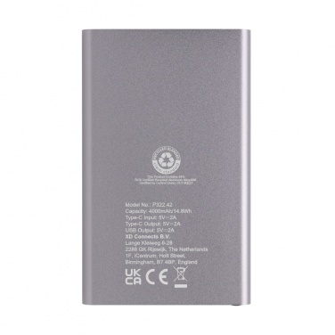 Logo trade mainostuotet tuotekuva: 4000mAh virtapankki USB-C:llä RCS muovista/alumiinista