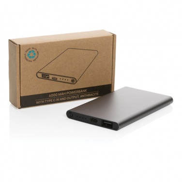 Logotrade mainoslahja ja liikelahja kuva: 4000mAh virtapankki USB-C:llä RCS muovista/alumiinista