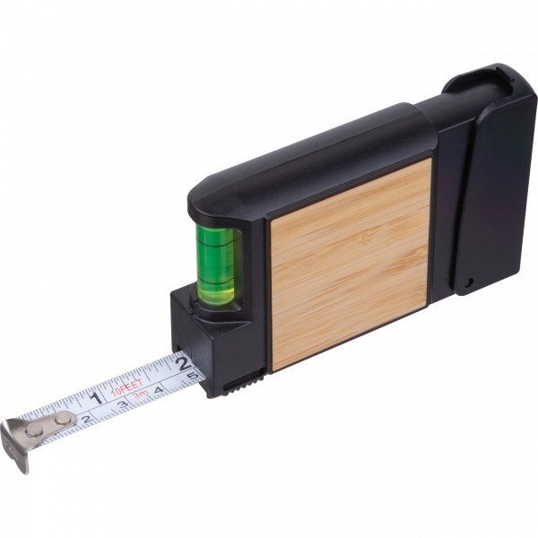 Logo trade mainoslahja ja liikelahja tuotekuva: 3 metrin mittanauha ja vatupassi HALIFAX