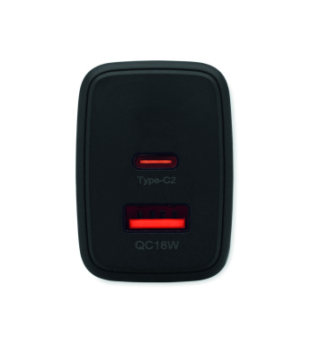 Logotrade liikelahja tuotekuva: EU:n 2-napainen adapter/laturi