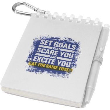 Logo trade mainoslahjat ja liikelahjat kuva: Lig Mini kierrätetystä muovista valmistettu pehmeäkantinen muistikirja ja kuulakärkikynäsetti (musta muste)