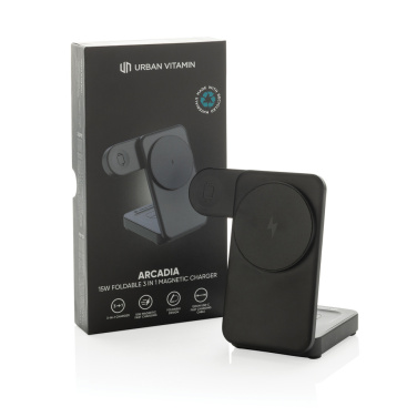 Logotrade reklaminiai produktai nuotrauka: Urban Vitamin Arcadia RCS plastikinis 15W 3in1 magnetinis įkroviklis