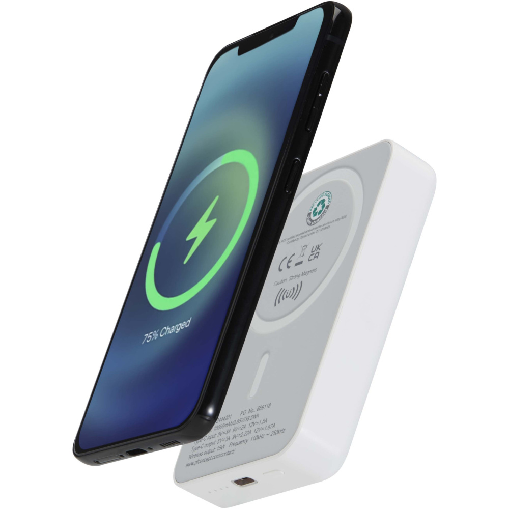Logotrade firminės dovanos nuotrauka: „Acrab“ 10 000 mAh 15 W magnetinė belaidė išorinė baterija su 20 W PD – pagaminta iš perdirbto plastiko