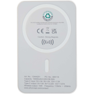Logotrade reklaminės dovanos nuotrauka: „Acrab“ 10 000 mAh 15 W magnetinė belaidė išorinė baterija su 20 W PD – pagaminta iš perdirbto plastiko