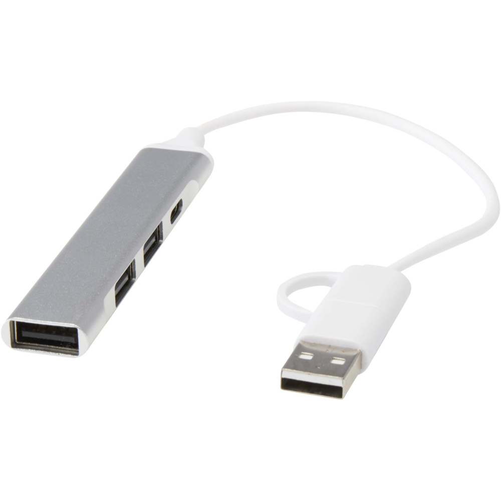 Logotrade dovana nuotrauka: „Alkaid“ 4 prievadų perdirbto aliuminio USB-A ir C tipo šakotuvas su dviguba įvestimi