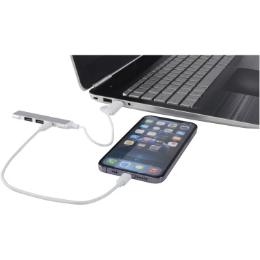 Logotrade reklaminiai produktai nuotrauka: „Alkaid“ 4 prievadų perdirbto aliuminio USB-A ir C tipo šakotuvas su dviguba įvestimi