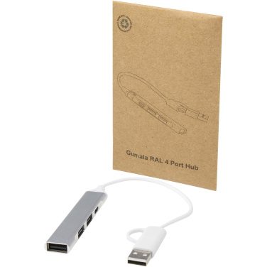 Logotrade reklaminės dovanos nuotrauka: „Alkaid“ 4 prievadų perdirbto aliuminio USB-A ir C tipo šakotuvas su dviguba įvestimi