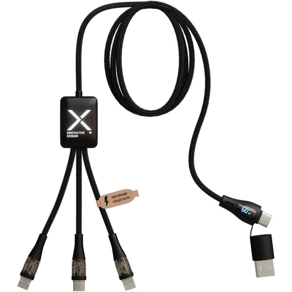 Logotrade verslo dovanos nuotrauka: SCX.design C51 60W 5 viename rPET greito įkrovimo laidas su ekranu