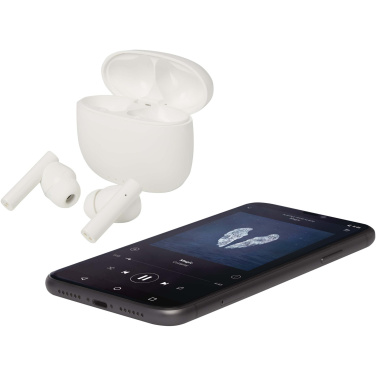 Logotrade reklaminės dovanos nuotrauka: „Alterf“ perdirbto plastiko „True Wireless Bluetooth®“ ausinės su silikoniniais ausų antgaliais