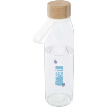 Logotrade presentreklam bild: Porto 500 ml vattenflaska av glas med silikonhandtag och bambulock