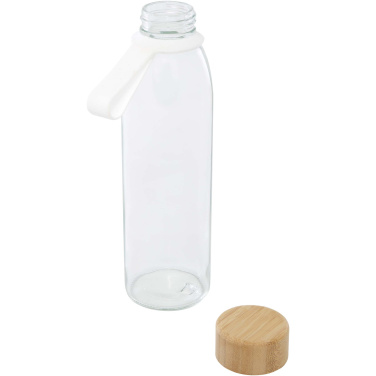 Logotrade profilprodukter bild: Porto 500 ml vattenflaska av glas med silikonhandtag och bambulock