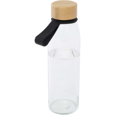 Logotrade reklamprodukter bild: Porto 500 ml vattenflaska av glas med silikonhandtag och bambulock
