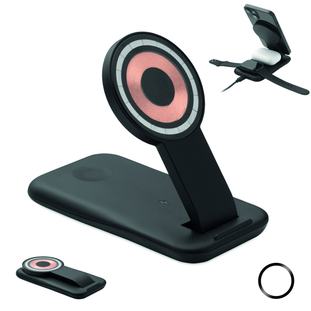 Logotrade profilprodukter bild: 3 i 1 trådlös laddare 15W
