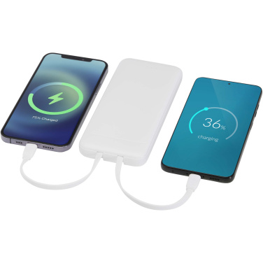 Logotrade kampanjprodukter bild: Adhil 10 000 mAh 10 W powerbank av återvunnen plast med två inbyggda kablar