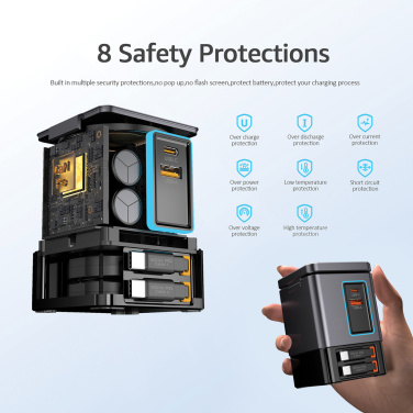 Logotrade kampanjprodukter bild: Urban Vitamin Sacramento 105WGAN laddare med utdragbara kabl